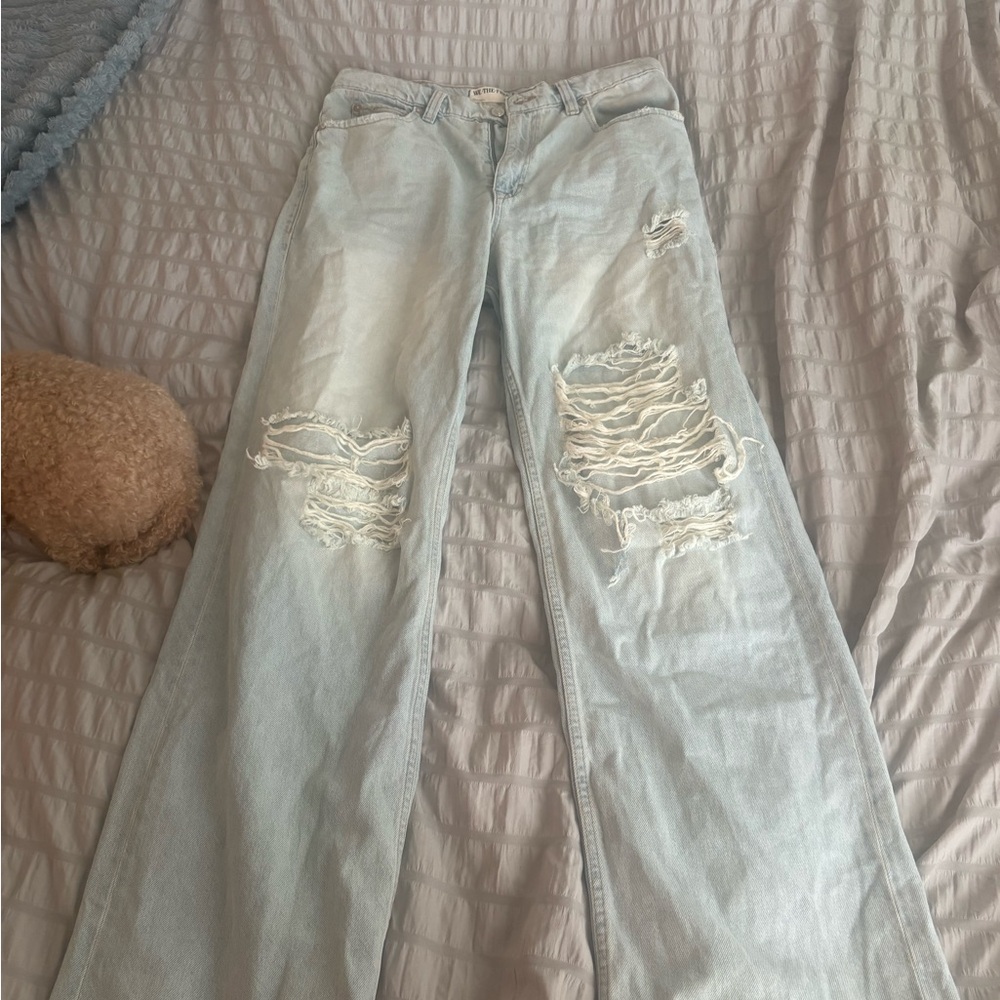 We The Free Light Blue Ripped Straight Leg Jeans
